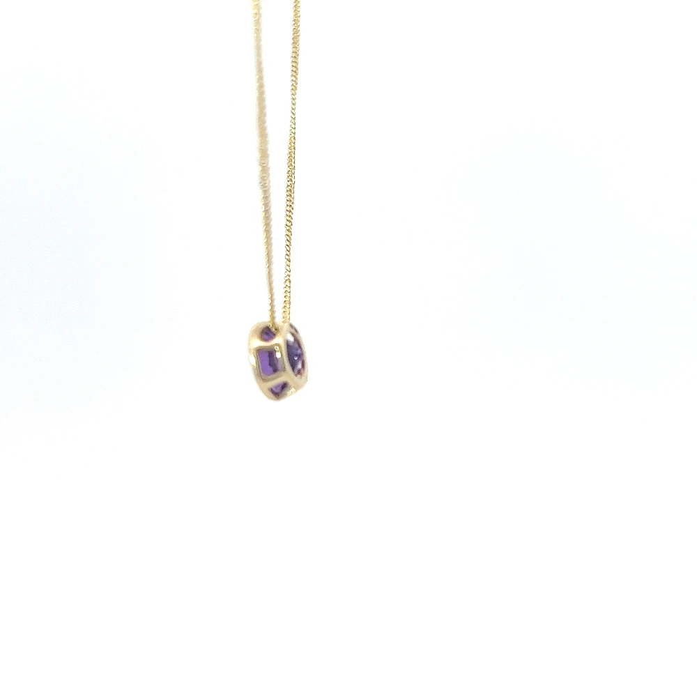 10K Yellow Gold 5mm Genuine Amethyst Pendant, 18"
