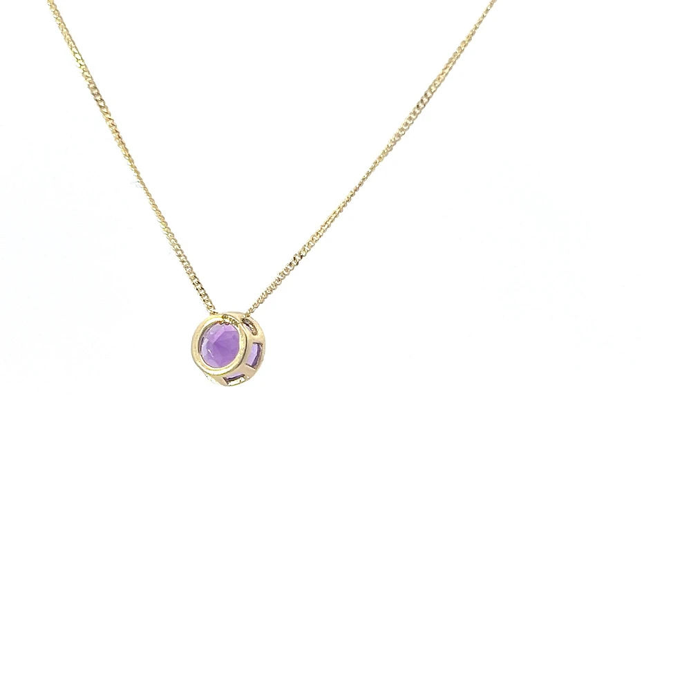 10K Yellow Gold 5mm Genuine Amethyst Pendant, 18"