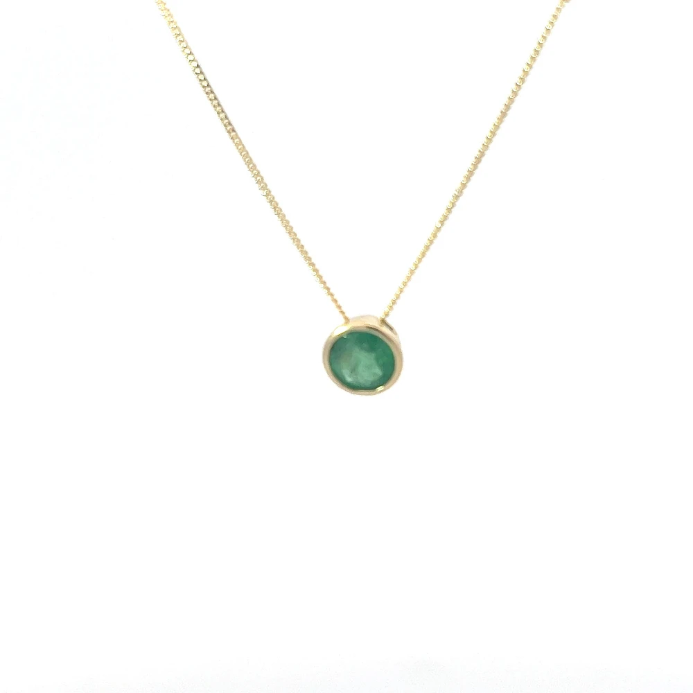 10K Yellow Gold 5mm Genuine Emerald Pendant, 18"