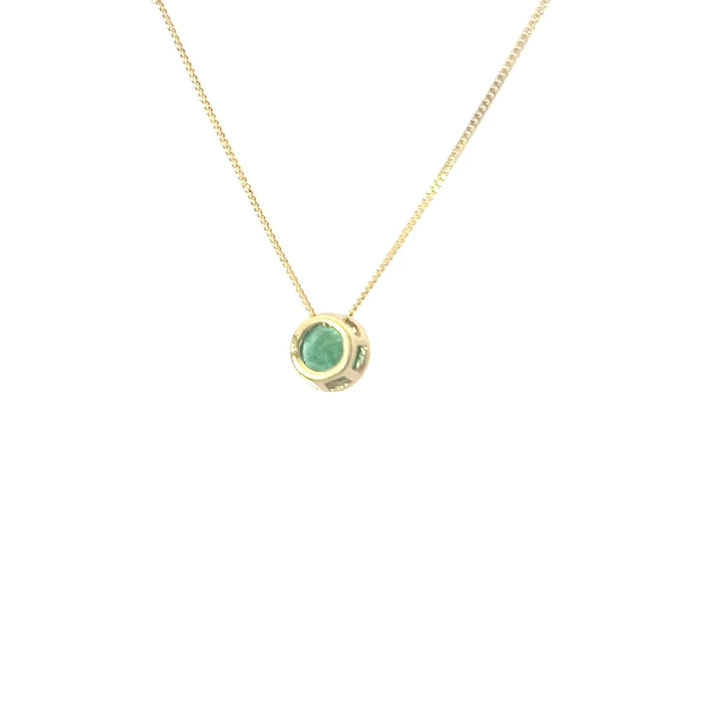 10K Yellow Gold 5mm Genuine Emerald Pendant, 18"