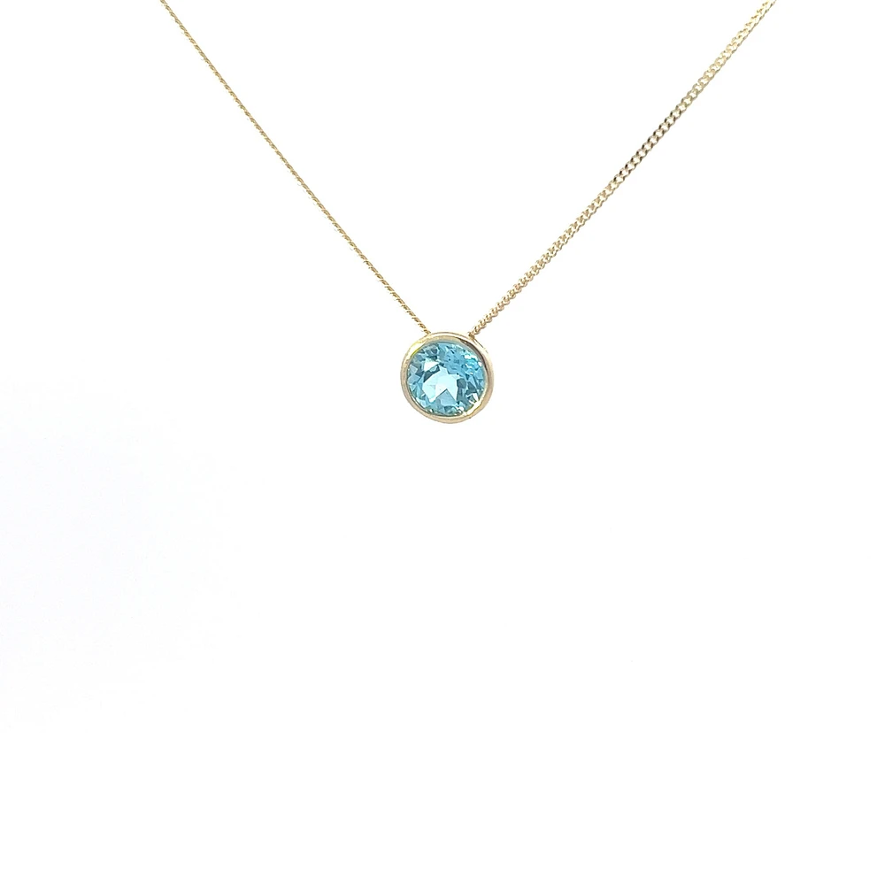 10K Yellow Gold 5mm Genuine Blue Topaz Pendant, 18"