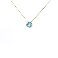 10K Yellow Gold 5mm Genuine Blue Topaz Pendant, 18"