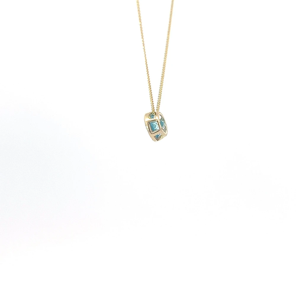 10K Yellow Gold 5mm Genuine Blue Topaz Pendant, 18"