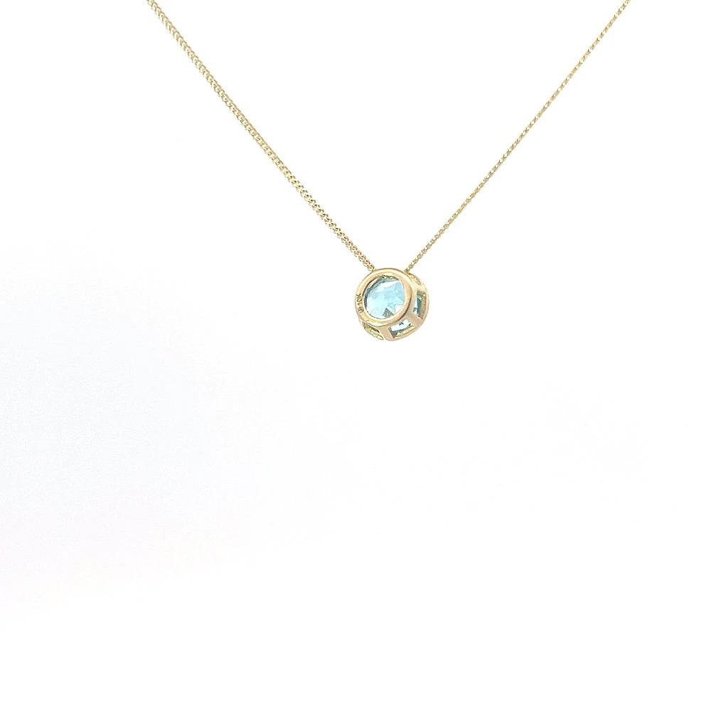 10K Yellow Gold 5mm Genuine Blue Topaz Pendant, 18"