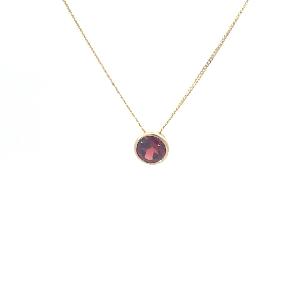 10K Yellow Gold 5mm Genuine Garnet Pendant, 18"