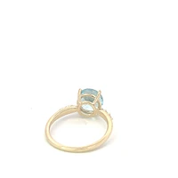 10K Yellow Gold 9mm Cushion Cut Sky Blue Topaz and 0.12cttw Diamond Ring