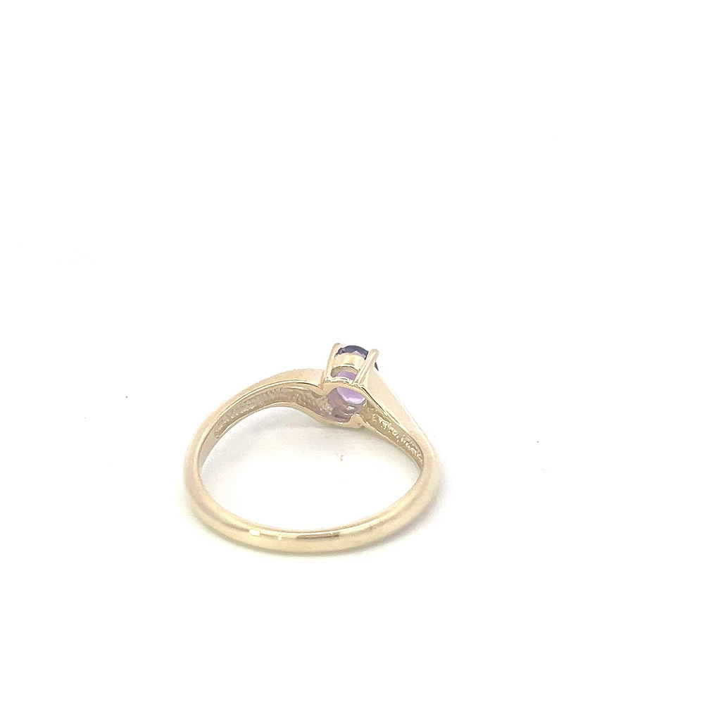 10K Yellow Gold Genuine Amethyst & Diamond Ring