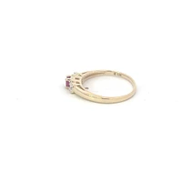 10K Yellow Gold 0.04cttw Diamond with Genuine Ruby Ring - /