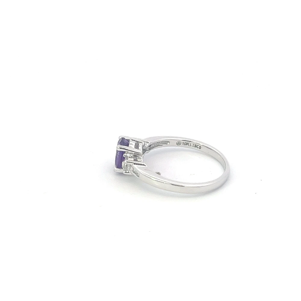 10K White Gold Amethyst and Diamond Ring