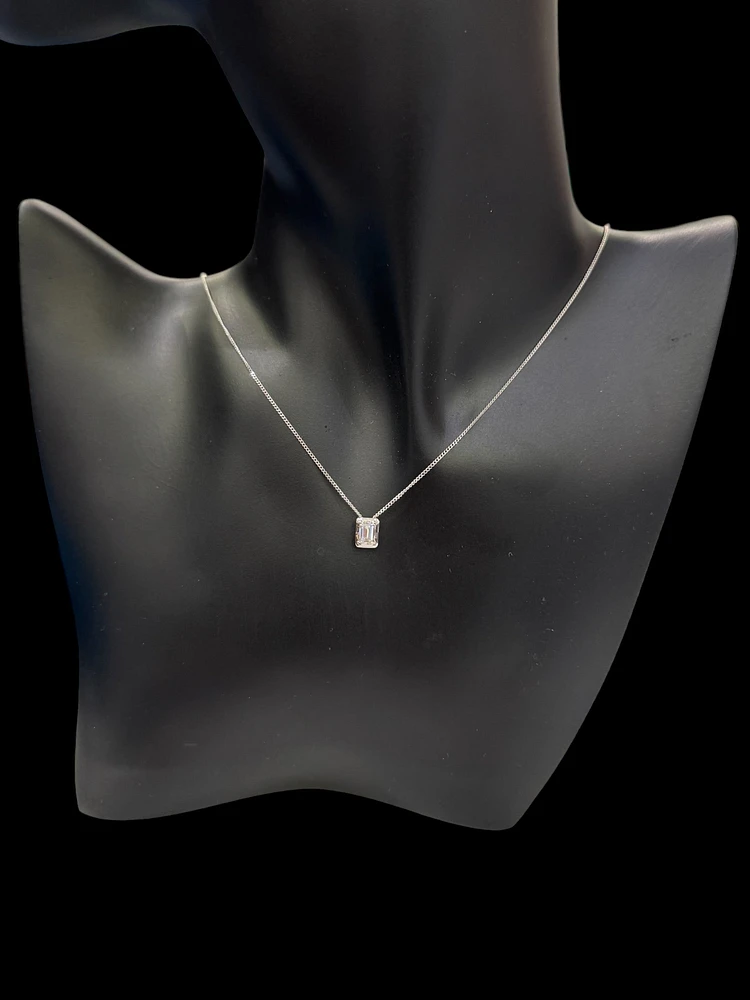 10K White Gold 0.50cttw Lab Grown Emerald Cut Diamond Necklace - 18 Inches