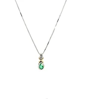 10K White and Yellow Gold 0.015 cttw Diamond and Emerald Pendant, 18"