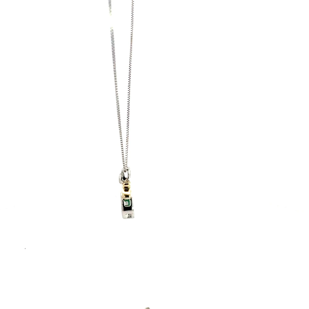 10K White and Yellow Gold 0.015 cttw Diamond and Emerald Pendant, 18"