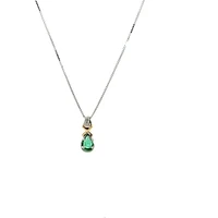 10K White and Yellow Gold 0.015 cttw Diamond and Emerald Pendant, 18"
