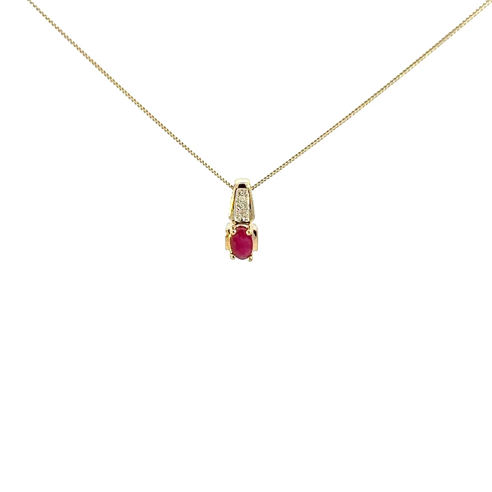 10K Yellow Gold Diamond and Ruby Pendant, 18"