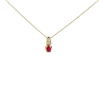 10K Yellow Gold Diamond and Ruby Pendant, 18"