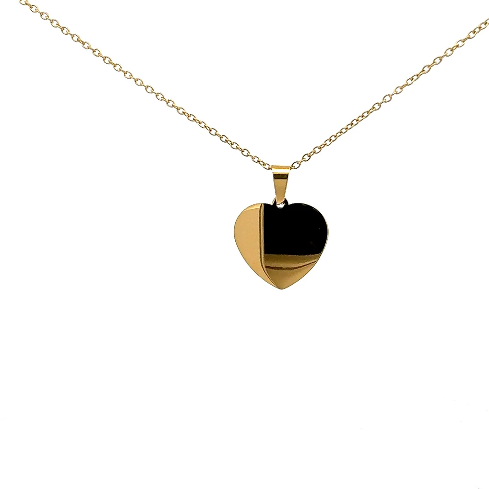 Stainless Steel Gold Plated 23X21mm Engravable Heart Pendant - 18"