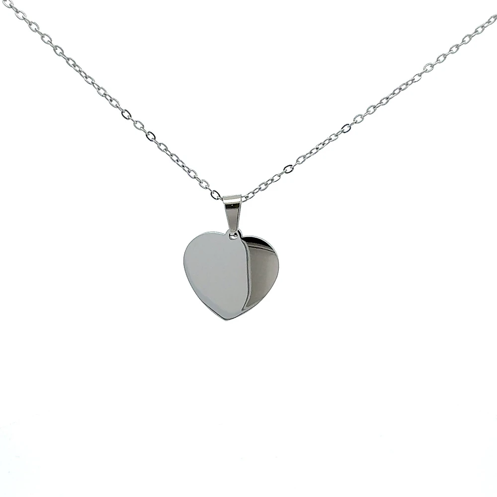 Stainless Steel 23X21mm Engravable Heart Pendant - 18"
