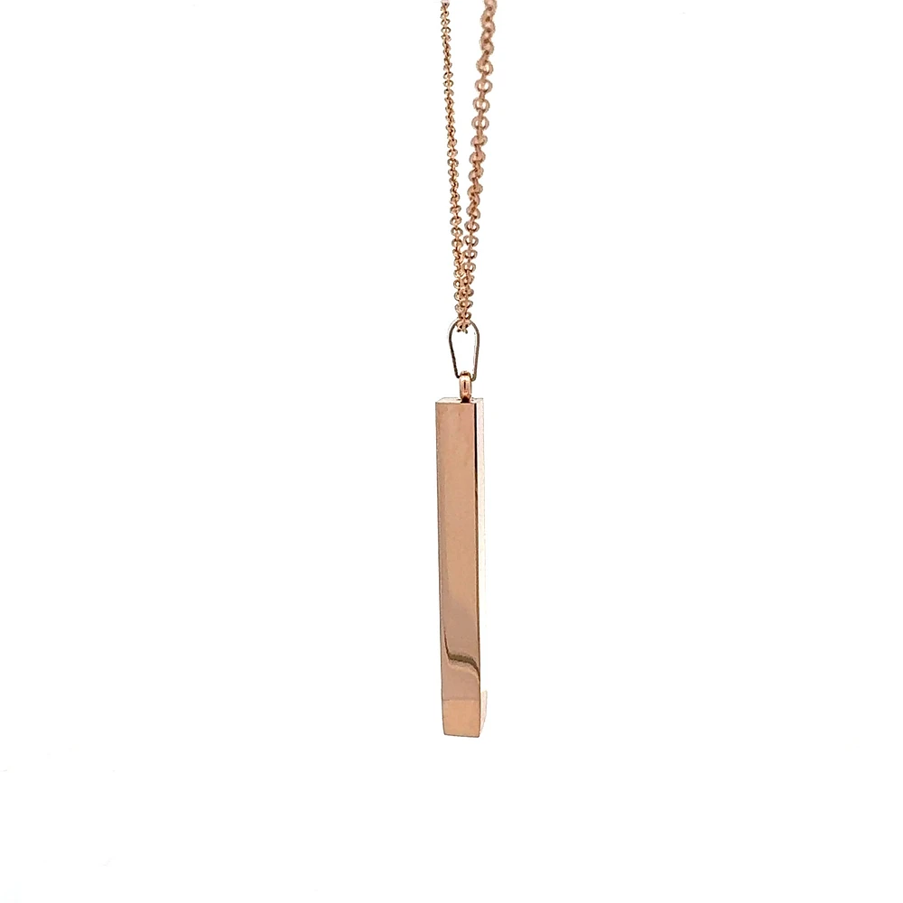 Stainless Steel Rose Gold Plated 39X5mm Engravable Bar Pendant - 18"