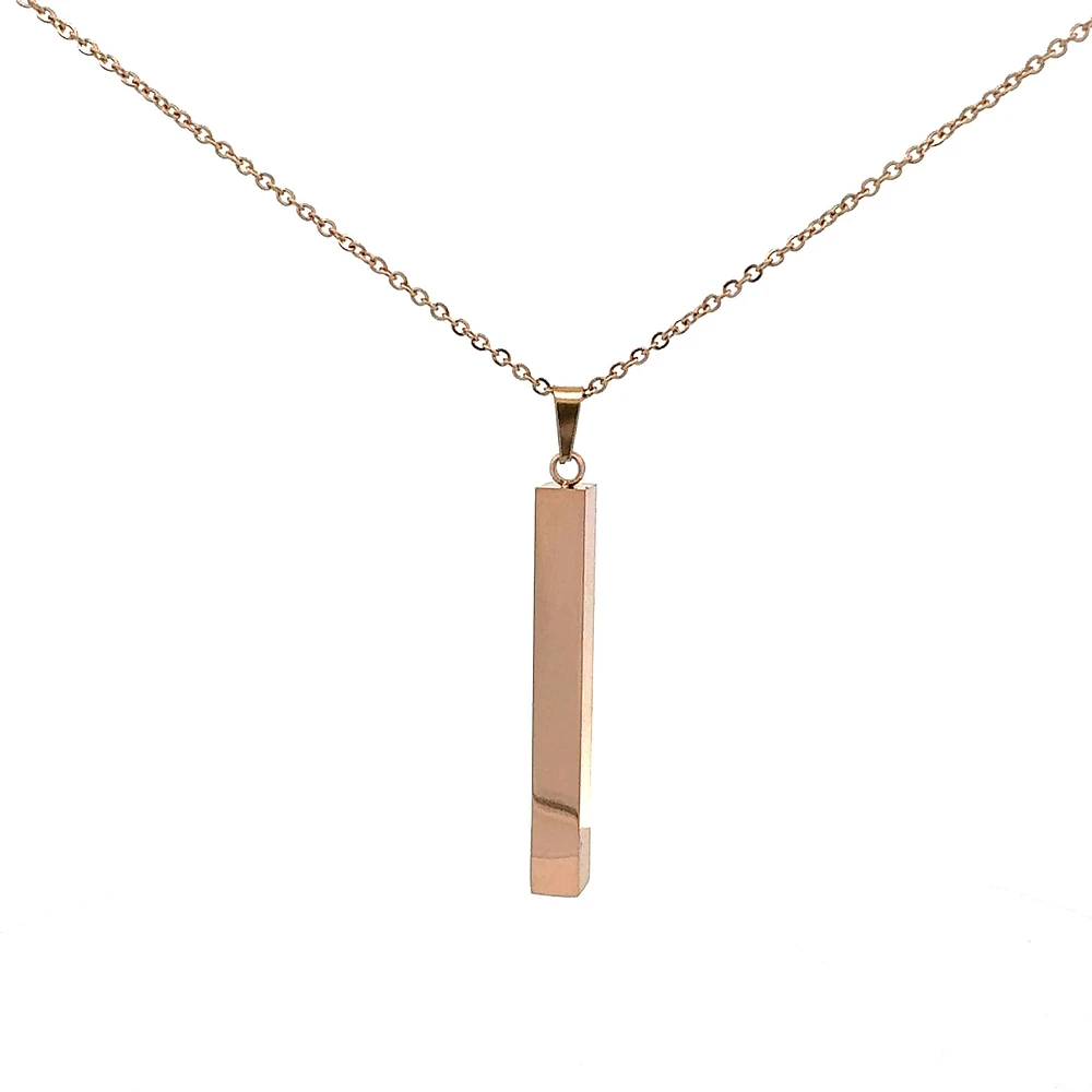 Stainless Steel Rose Gold Plated 39X5mm Engravable Bar Pendant - 18"