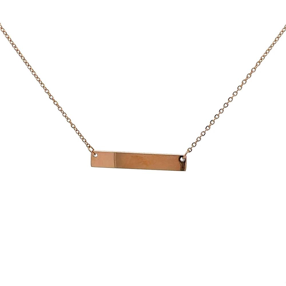 Stainless Steel Rose Gold Plated 7x35mm Engravable Bar Pendant - 18"