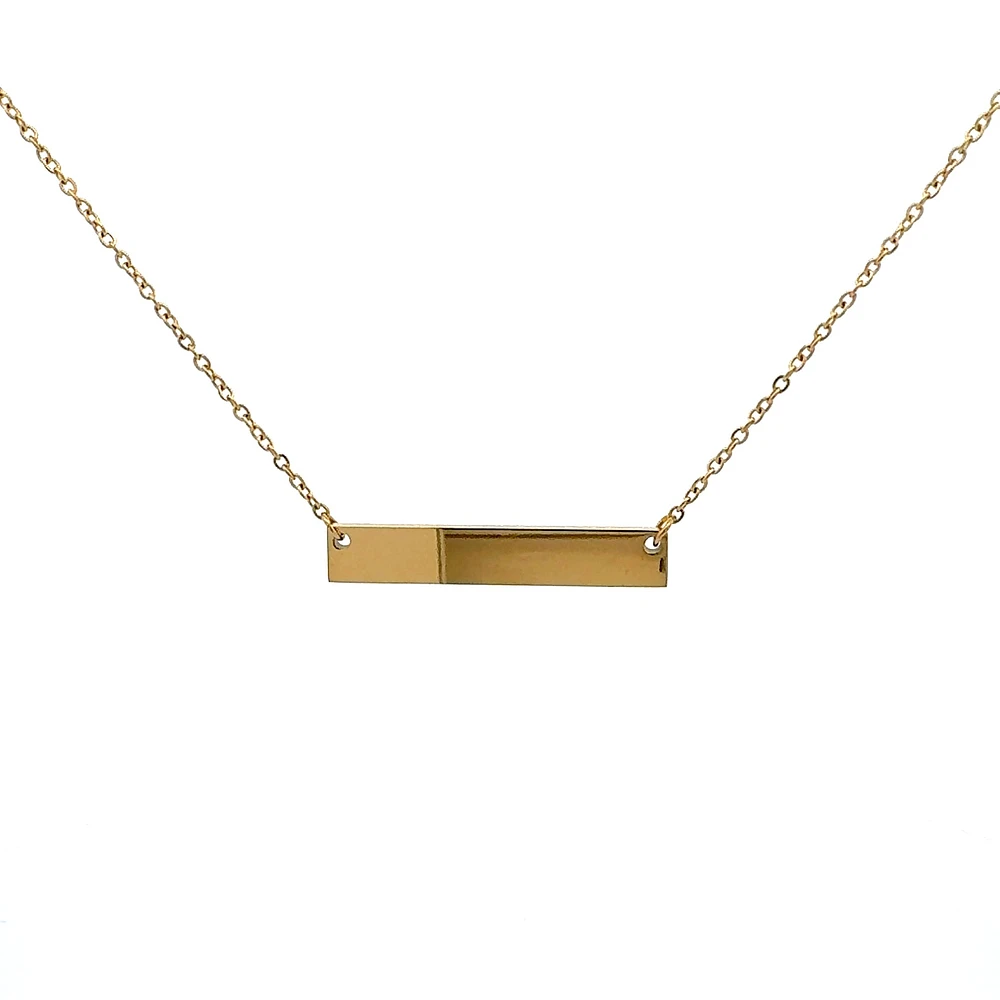 Stainless Steel Yellow Gold Plated 7x35mm Engravable Bar Pendant - 18"