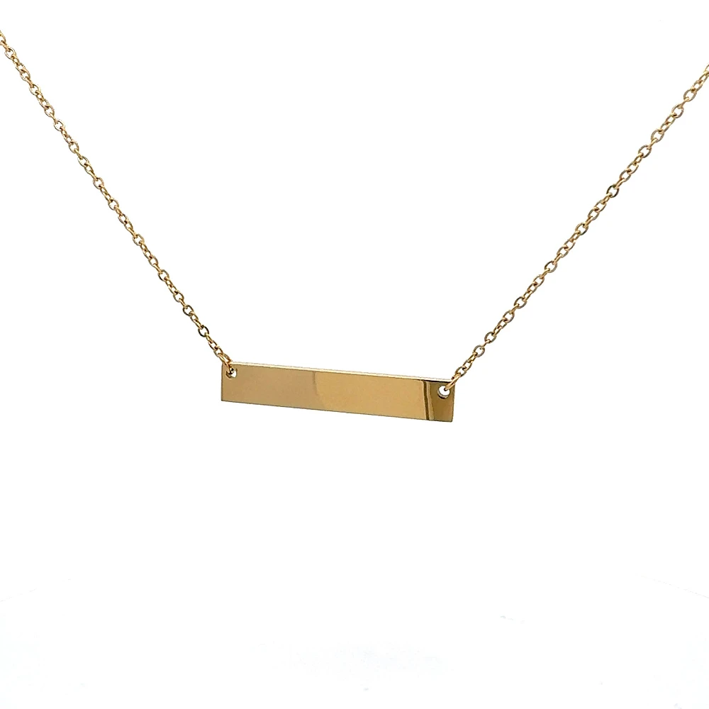Stainless Steel Yellow Gold Plated 7x35mm Engravable Bar Pendant - 18"