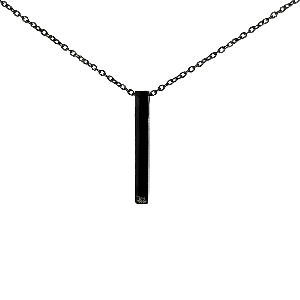 Stainless Steel Black Plated 39X5mm Engravable Bar Pendant - 18"
