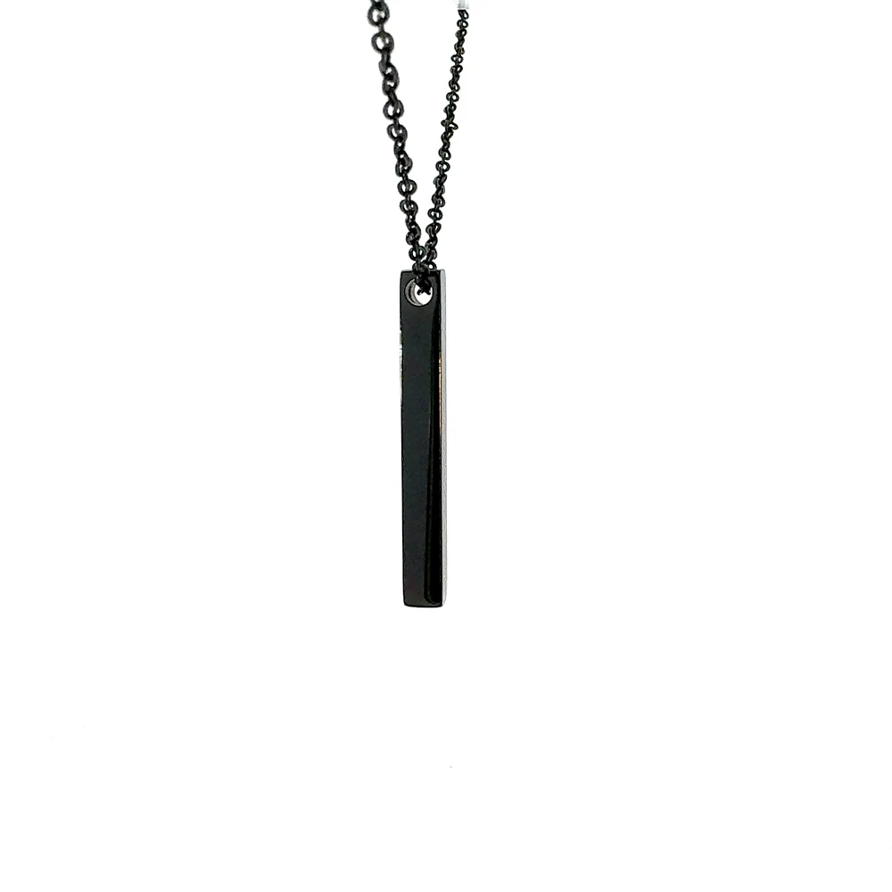 Stainless Steel Black Plated 39X5mm Engravable Bar Pendant - 18"