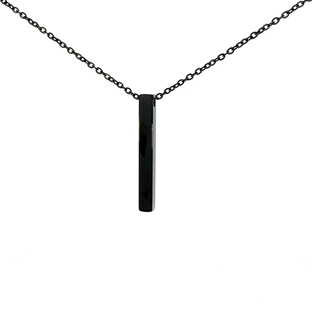 Stainless Steel Black Plated 39X5mm Engravable Bar Pendant - 18"
