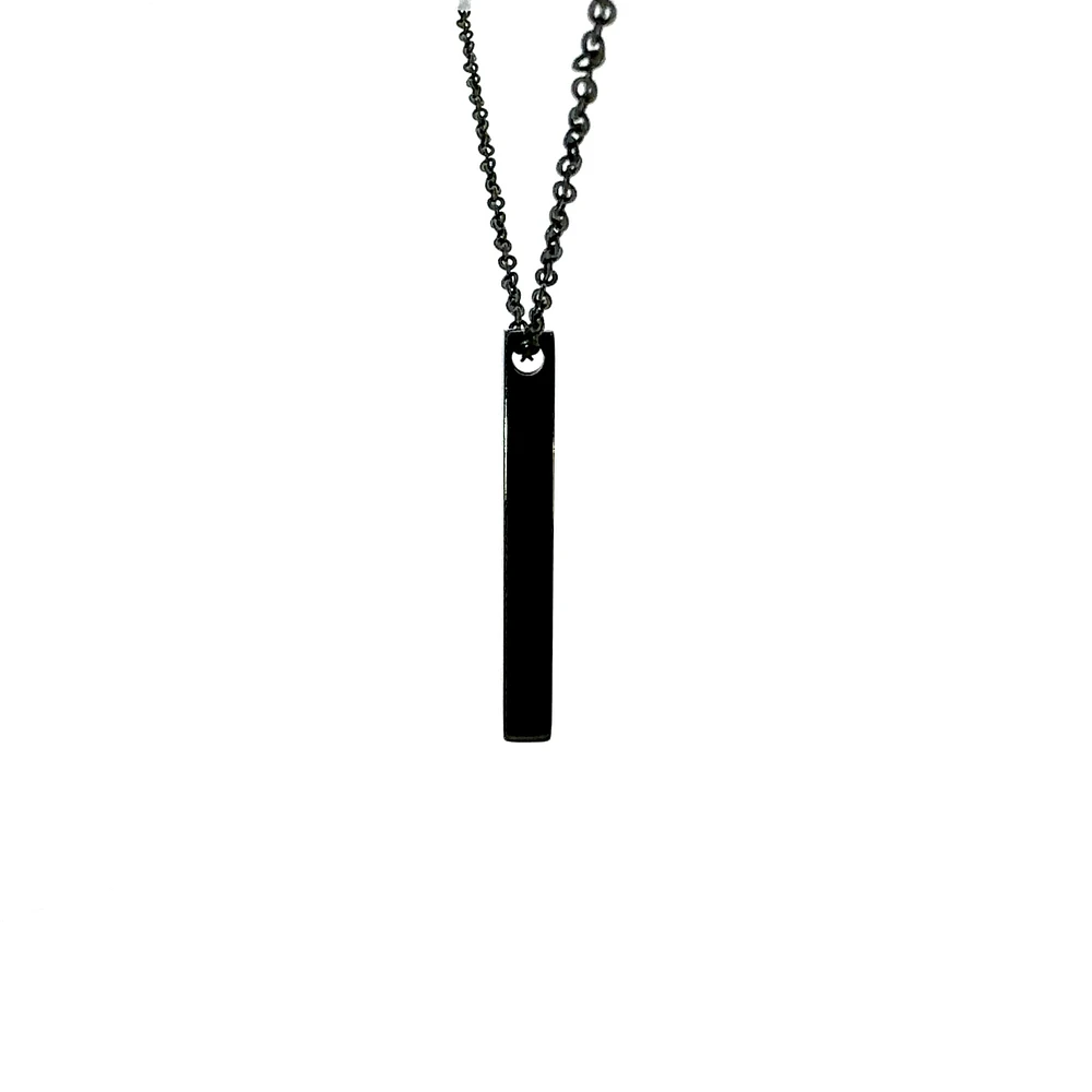 Stainless Steel Black Plated 39X5mm Engravable Bar Pendant - 18"
