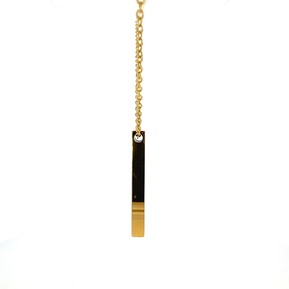 Stainless Steel Yellow Gold Plated 39X5mm Engravable Bar Pendant - 18"