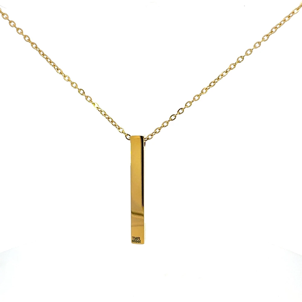 Stainless Steel Yellow Gold Plated 39X5mm Engravable Bar Pendant - 18"