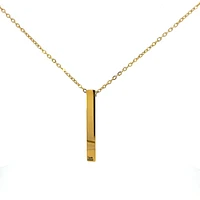 Stainless Steel Yellow Gold Plated 39X5mm Engravable Bar Pendant - 18"