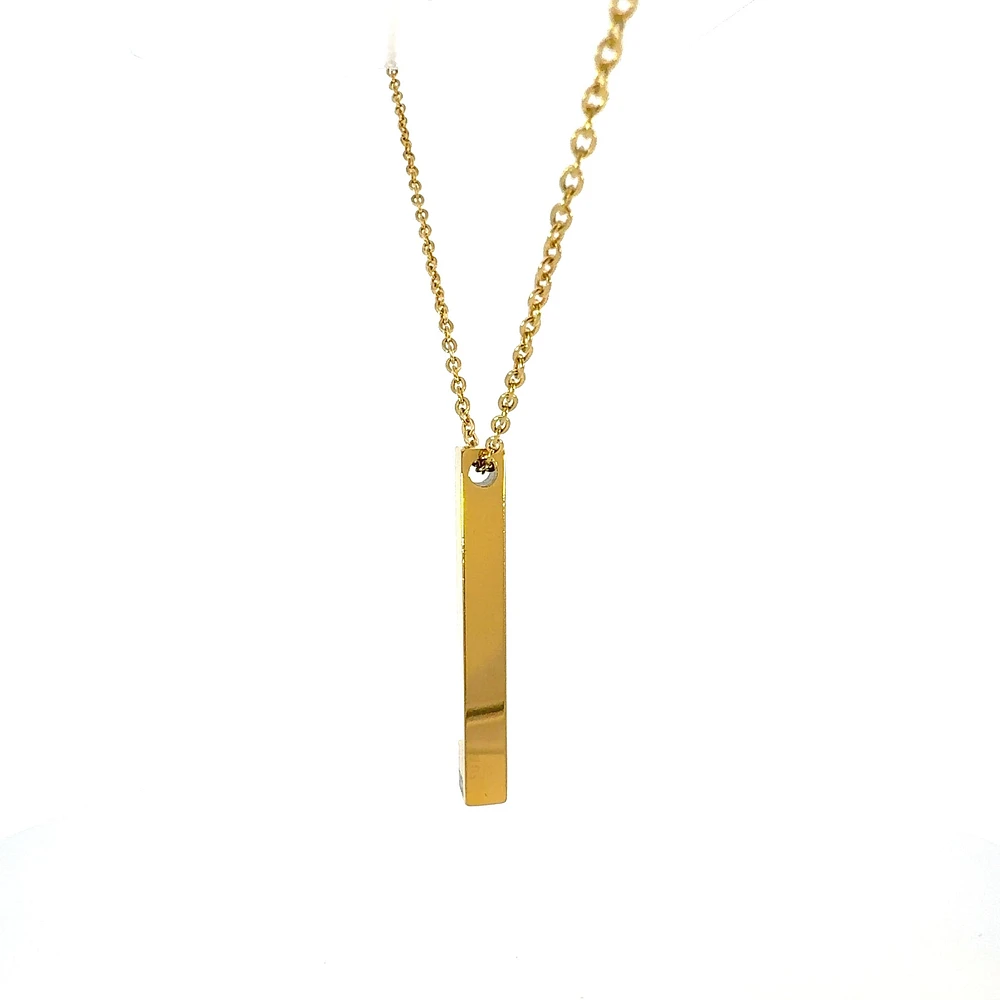 Stainless Steel Yellow Gold Plated 39X5mm Engravable Bar Pendant - 18"