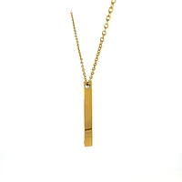 Stainless Steel Yellow Gold Plated 39X5mm Engravable Bar Pendant - 18"