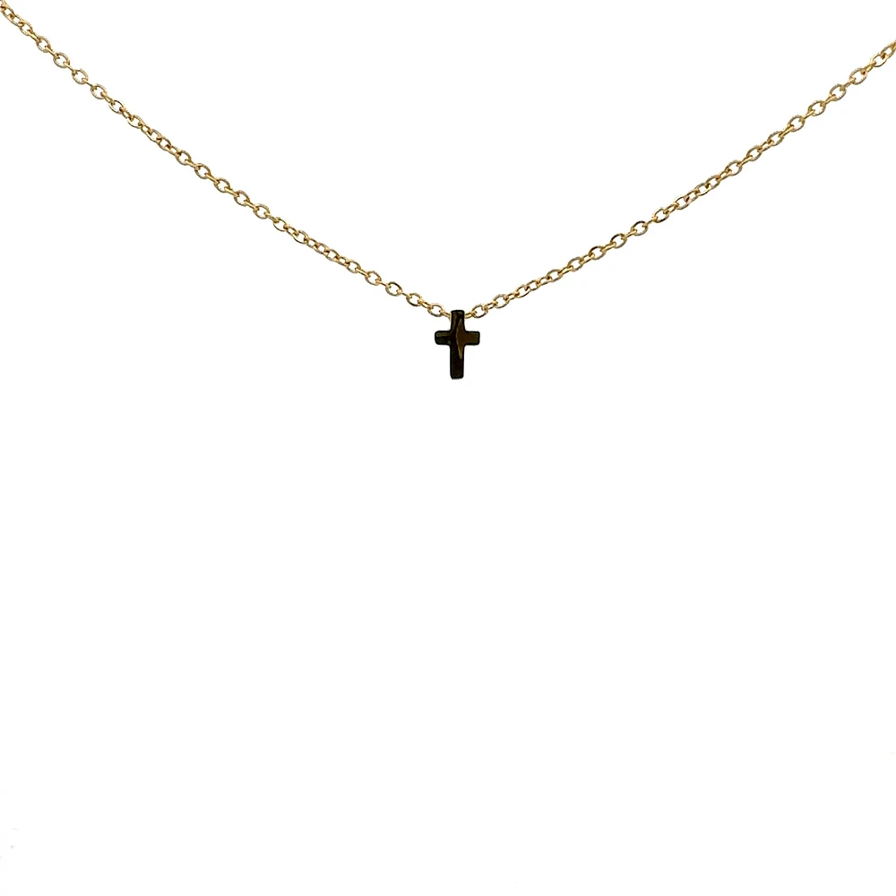 Stainless Steel Gold Plated 8.5X6mm Cross Pendant - 18"