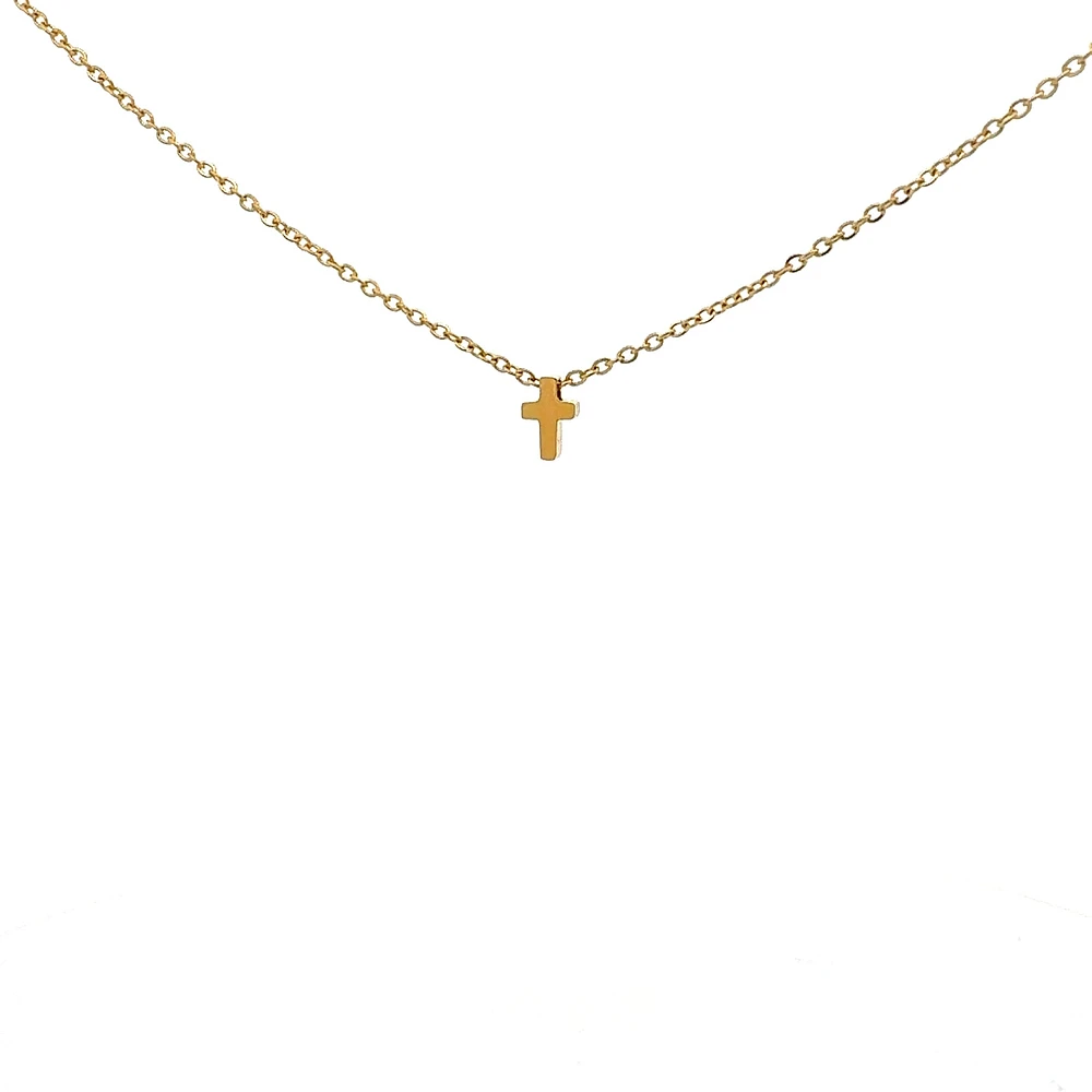 Stainless Steel Gold Plated 8.5X6mm Cross Pendant - 18"