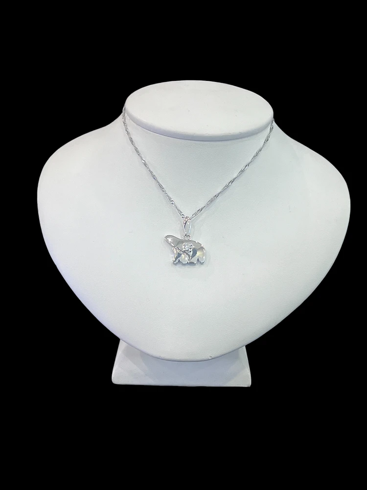 14K White  Gold 0.27cttw Diamond Mother and Cub Necklace with Singapore Chain (Spring Clasp) - Adjustable 16 & 18 Inches