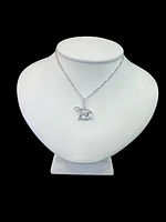 14K White  Gold 0.27cttw Diamond Mother and Cub Necklace with Singapore Chain (Spring Clasp) - Adjustable 16 & 18 Inches