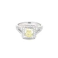 14K White Gold 1.52cttw Fancy Natural Yellow Diamond Halo Engagement Ring, 6.5