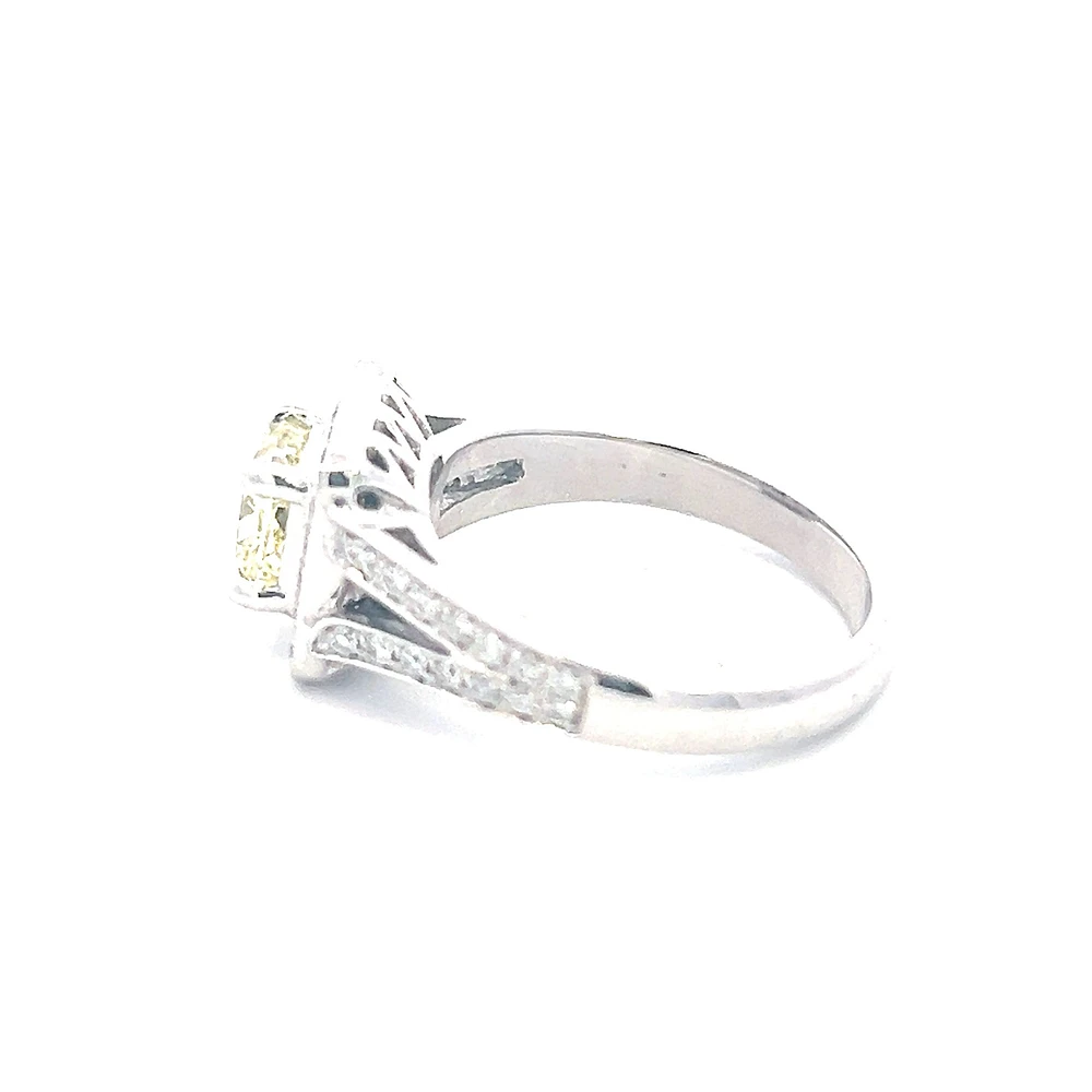 14K White Gold 1.52cttw Fancy Natural Yellow Diamond Halo Engagement Ring, 6.5