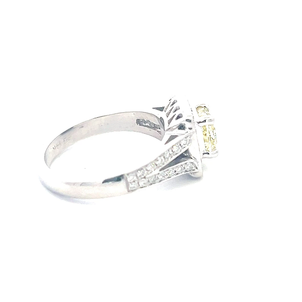 14K White Gold 1.52cttw Fancy Natural Yellow Diamond Halo Engagement Ring, 6.5