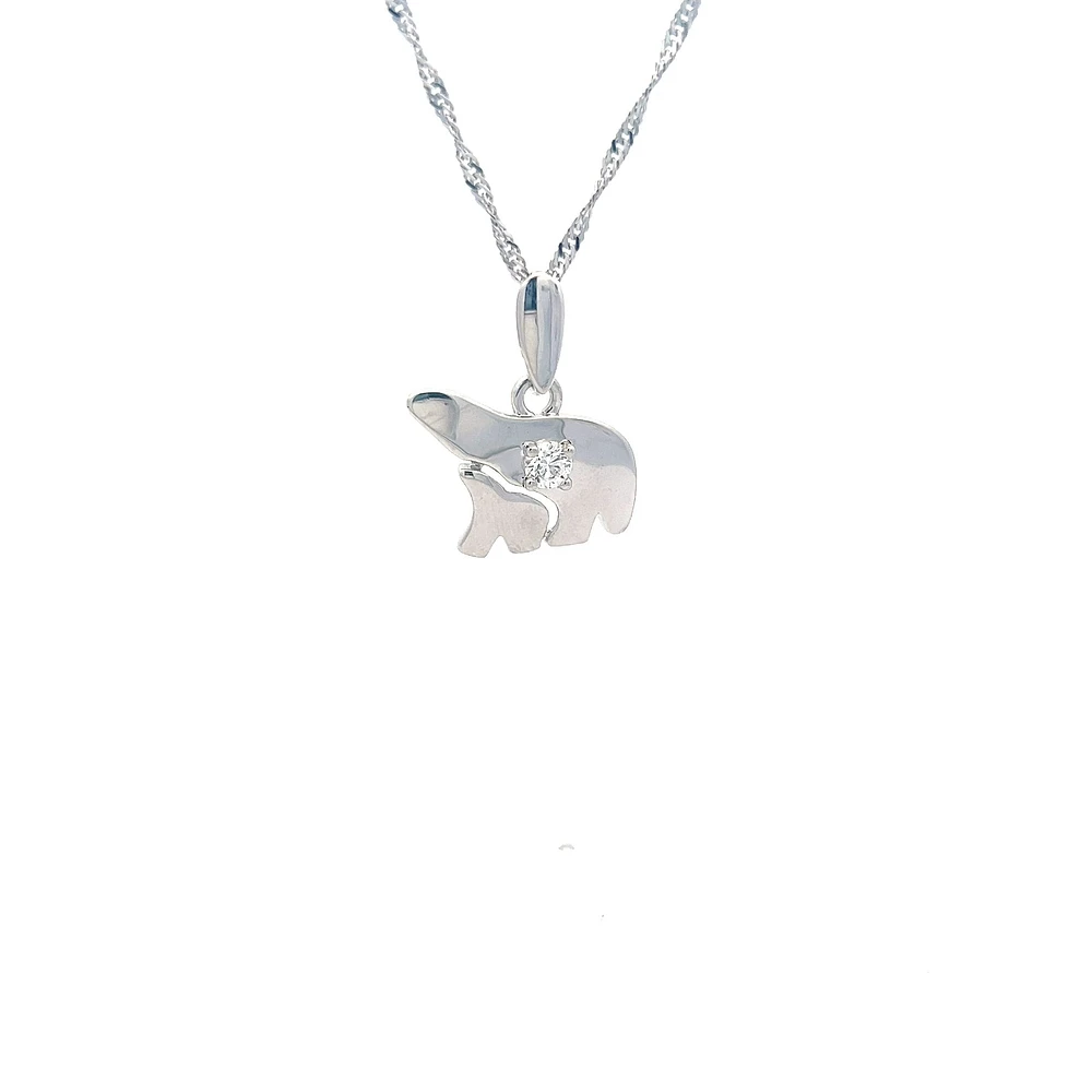 14K White  Gold 0.27cttw Diamond Mother and Cub Necklace with Singapore Chain (Spring Clasp) - Adjustable 16 & 18 Inches