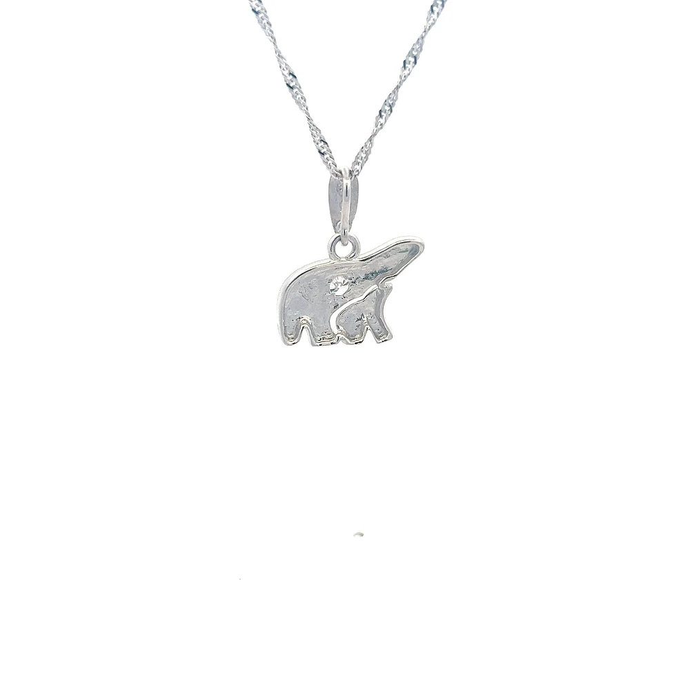 14K White  Gold 0.27cttw Diamond Mother and Cub Necklace with Singapore Chain (Spring Clasp) - Adjustable 16 & 18 Inches