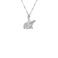 14K White  Gold 0.27cttw Diamond Mother and Cub Necklace with Singapore Chain (Spring Clasp) - Adjustable 16 & 18 Inches