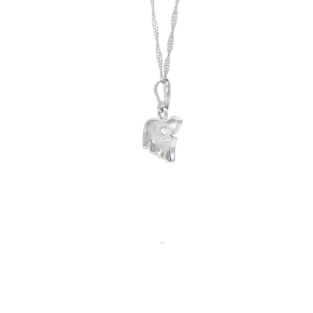 14K White  Gold 0.27cttw Diamond Mother and Cub Necklace with Singapore Chain (Spring Clasp) - Adjustable 16 & 18 Inches