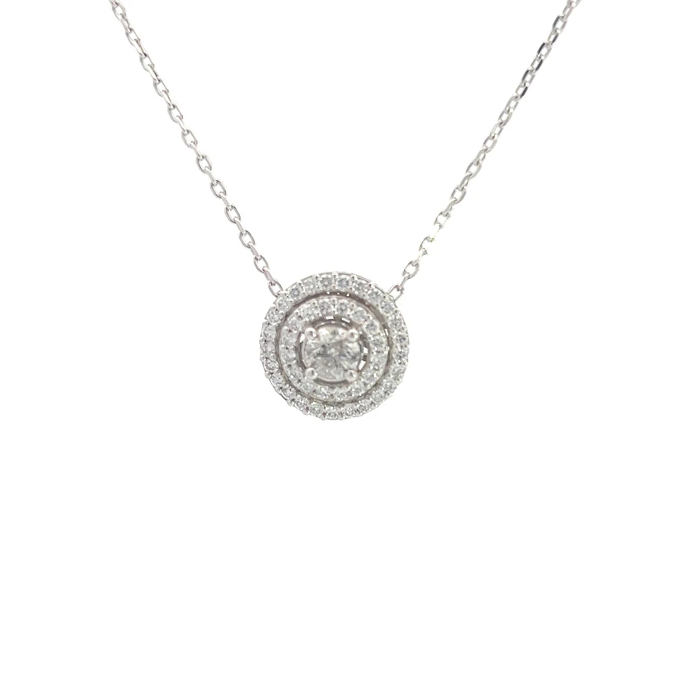 14K White Gold 1.14cttw Diamond Halo Pendant - 18"