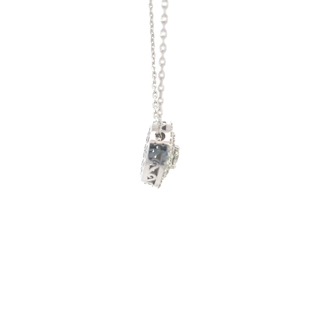 14K White Gold 1.14cttw Diamond Halo Pendant - 18"