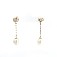 14K Yellow Gold Pearl and Diamond Dangle Earrings
