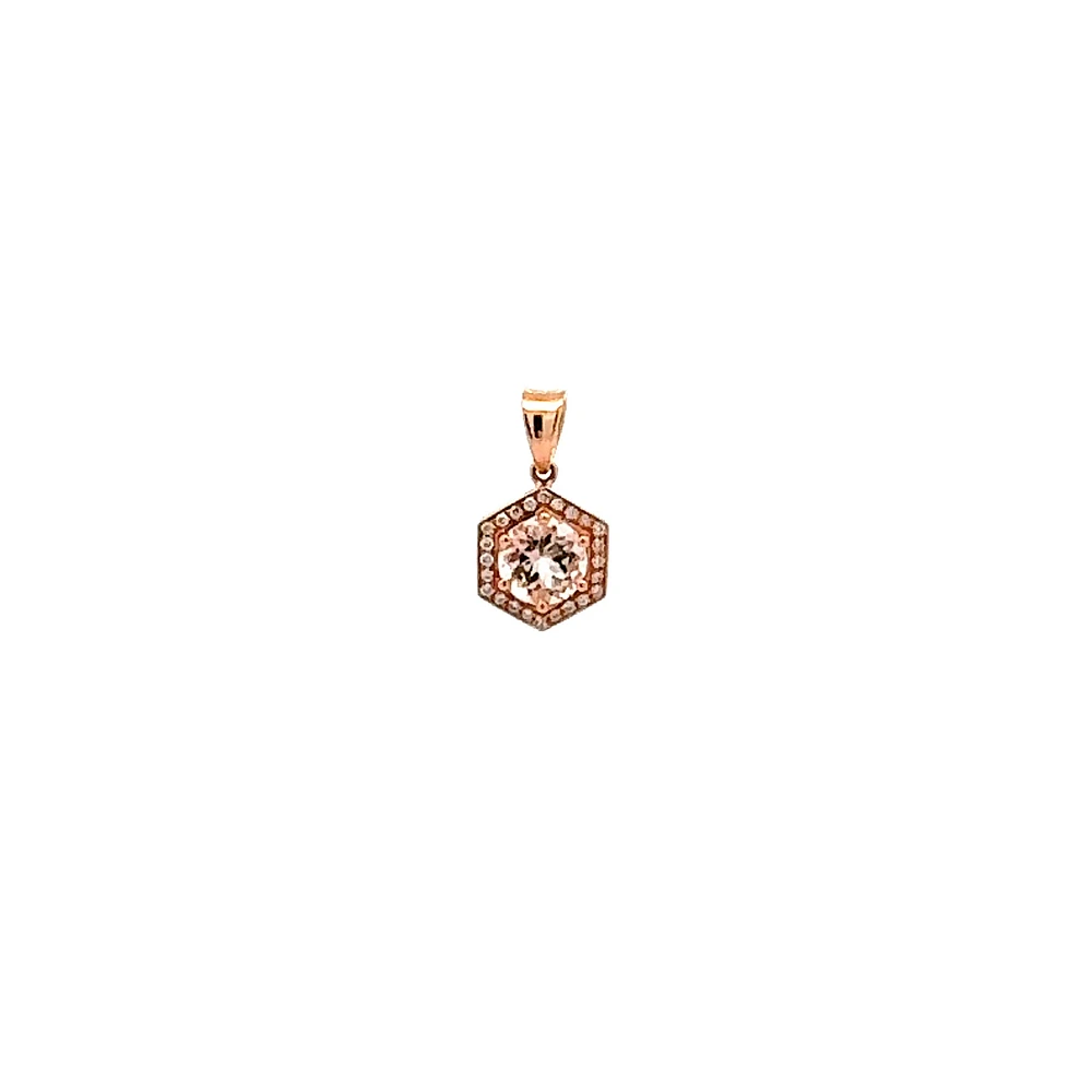 14K Rose Gold Morganite and Diamond Pendant